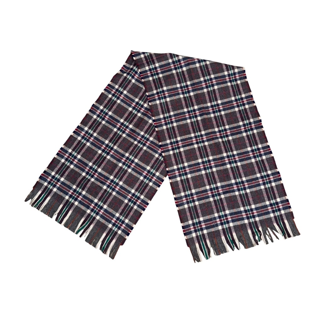 Pendleton Scarf Unisex OS Grey Plaid Excellent Virgin Wool Fringed Made in USA